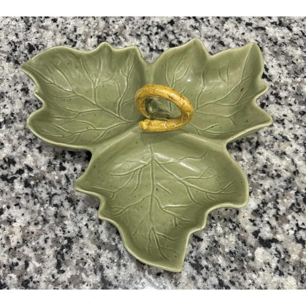 Williams-Sonoma Barbara Eigen Harvest Pumpkin 3 Leaf Relish Dish Olive Green
